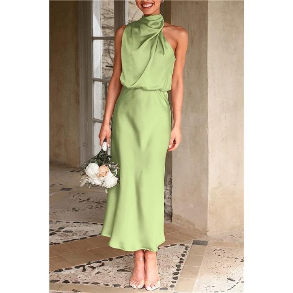 Women's  Satin Dress Elegant Sleeveless Mint Green